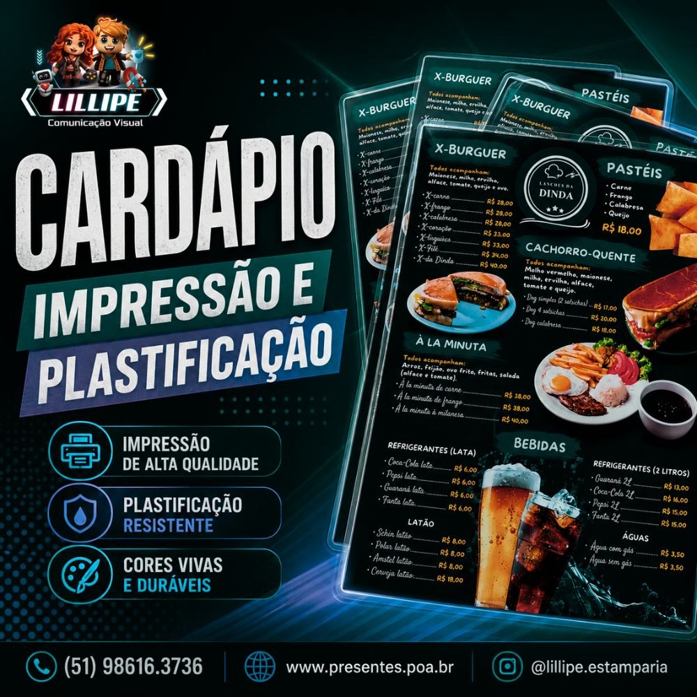 Cardápio Impressão e Plastificação