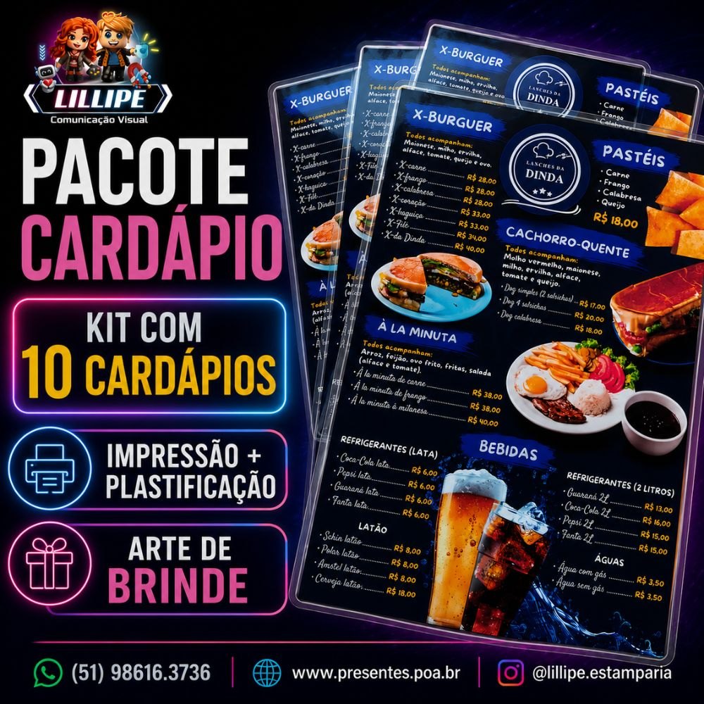 PACOTE 10 Cardápios com Arte Inclusa