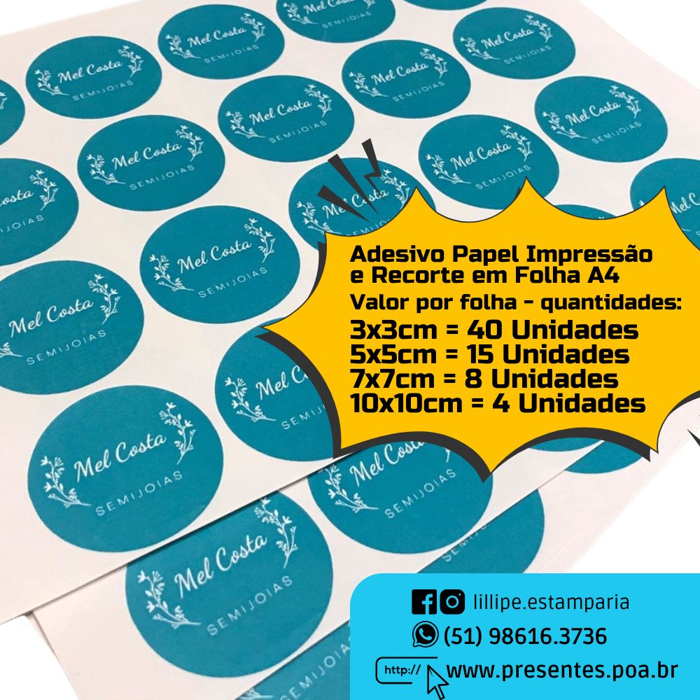 Impressão + Recorte Eletrônico em Papel A4 Adesiva
