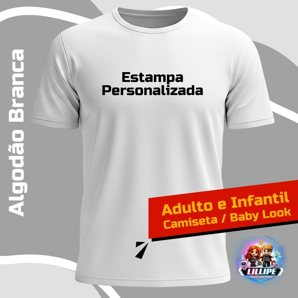 Camiseta Ou Baby Look Branca 100% Algodão Personalizada