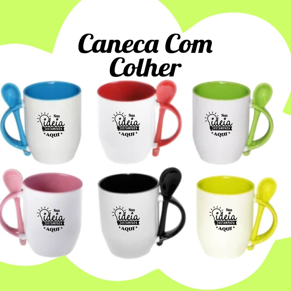 Caneca - interior, alça e colher Colorida