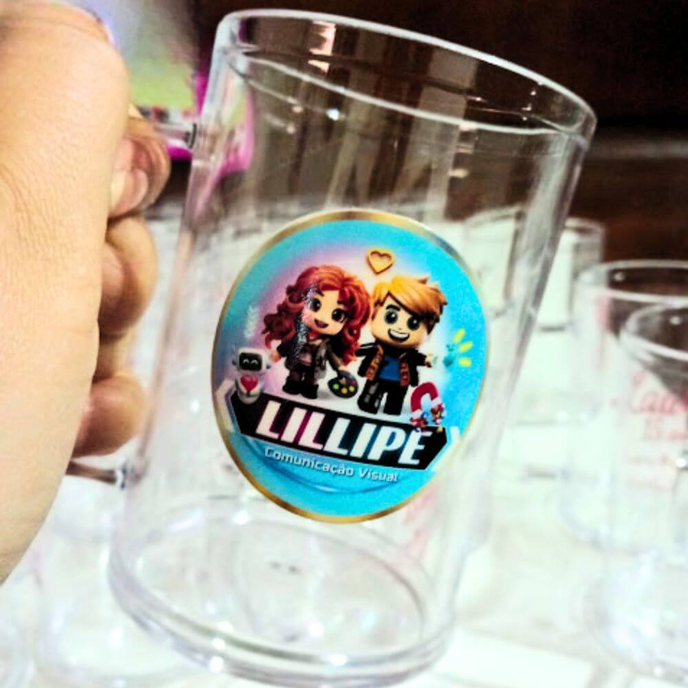 Caneca Chopp Acrílica estampada 350ml Transparente