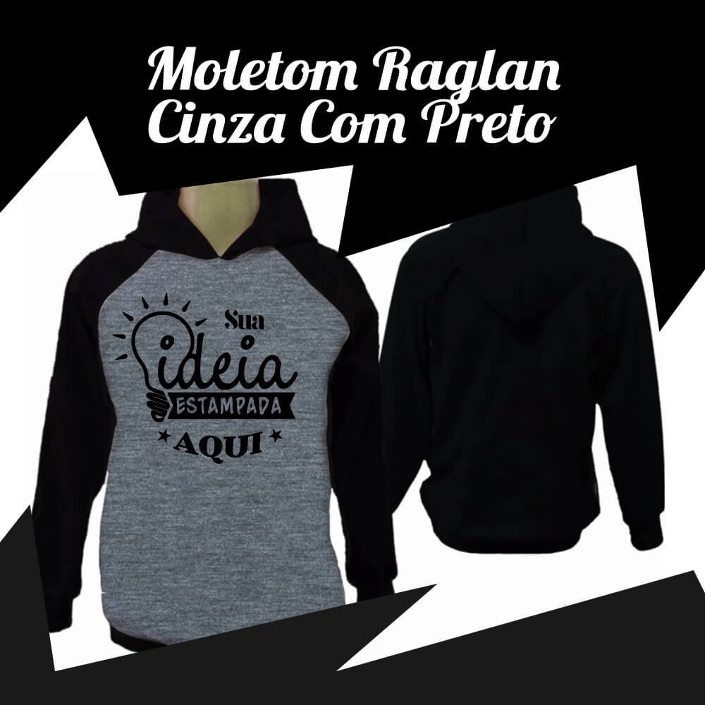 Moletom Adulto Raglan – Cinza e Preto