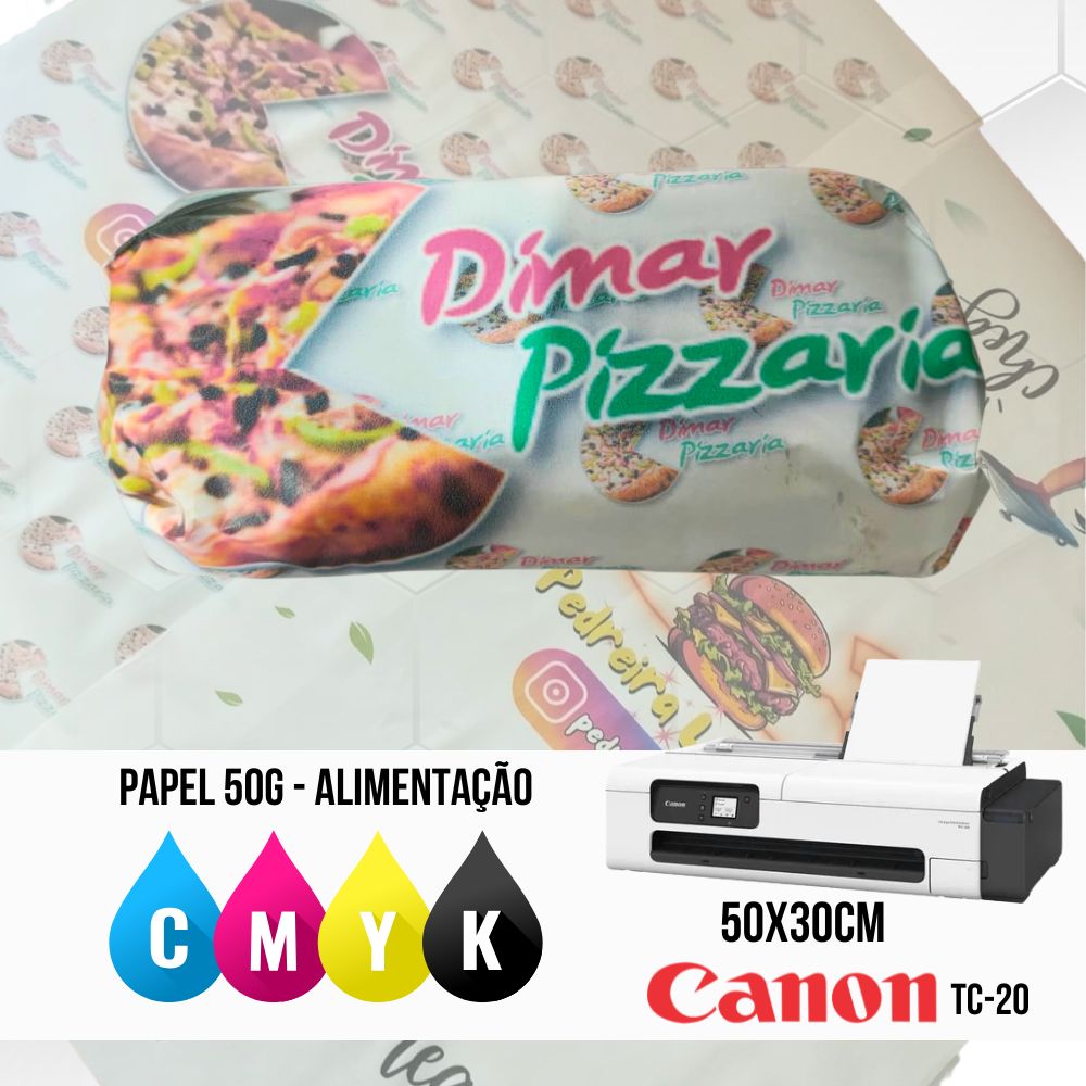 100 Unidades Papel Personalizado para Alimentos - Barreira Anti Gordura - 50x30cm