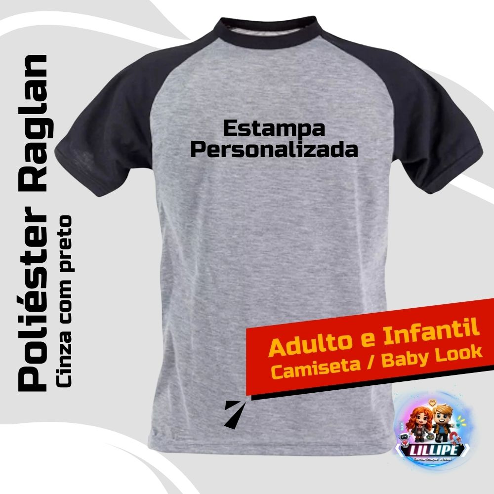 Camiseta Raglan Cinza Mescla - Preto
