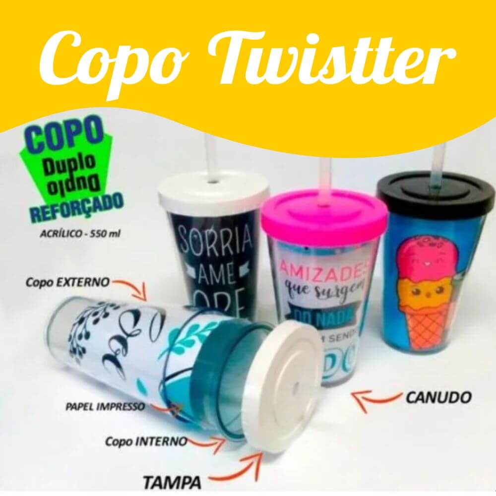Copo twister duplo para colocar foto - Semi térmico