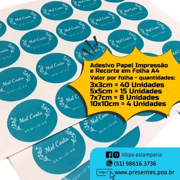 Impressão + Recorte Eletrônico em Papel A4 Adesiva
