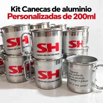 Caneca Alumíno 200ml Personalizada - Kit 25 Unidades