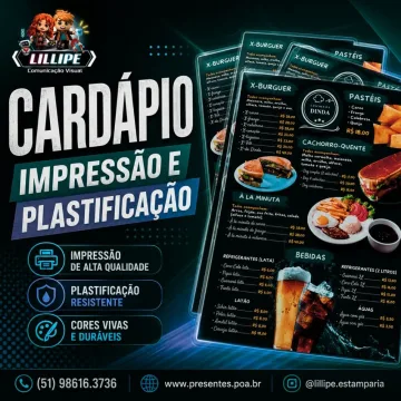 Cardápio Impressão e Plastificação